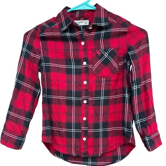 Abercrombie Kids Red Plaid Flannel Button-Up Shirt Size 5/6 Classic Top - Picture 3 of 11